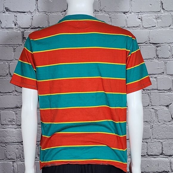 Guess Logo Orange/Green Striped T-Shirt, Men's Medium - Picture 5 of 11